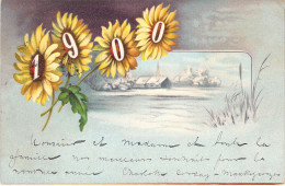 FLEURS - Illustration Non Signée - Tournesol - 1900 - Village Enneigé - Carte Postale Ancienne - Flores