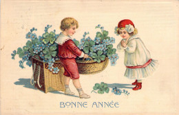 FLEURS - Myosotis - Enfants Et Paniers - Carte Postale Ancienne - Flores