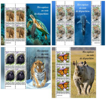 Djibouti 2023, Animals In Danger, Elephant, Gorilla, Butterfly, Leopard, 4val Sheetlets - Gorilla