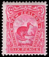 New Zealand 1907-08 6d Carmine-pink Perf 14x15 Lightly Mounted Mint. - Unused Stamps