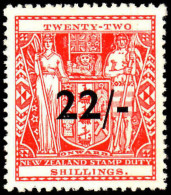 New Zealand 1940-58 22/- On 22sh Scarlet Inverted Watermark Postal Fiscal Fine Mint Lightly Hinged... - Nuovi