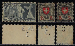 Switzerland 1894/1940 3 Stamp With Perfin E.W./C. By Escher-Wyss & Co Machine Factory In Zurich Lochung Perfore - Perforés