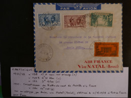 BU19  MARTINIQUE   BELLE  LETTRE RR  1937 FORT DE FRANCE A PARIS  +N°160 TRICENTENAIRE + AFF .INTERESSANT++ - Briefe U. Dokumente