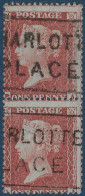 Grande Bretagne N°14 En Paire 1 Penny Rouge Brun Oblitérée Griffe Rectangle CHARLOTTE PLACE Rare & TTB - Gebraucht