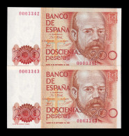 España Spain Pareja 200 Pesetas L. Alas Clarín 1980 Pick 156 Sin Serie Low Serial Sc Unc - [ 4] 1975-… : Juan Carlos I