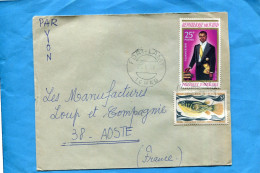 MARCOPHILIE-Lettre - TCHAD- Pour Françe-cad 1970-2 Stamps- 221 Pt Tombalbaye-218-poissons Petraodon - Tchad (1960-...)