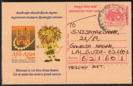 India 2003,1st AFRO-ASIAN GAMES, Meghdoot Post Card, Used, Stationery, Games, Sports, Mascot, Animal, Lion Hyderabad B23 - Unclassified