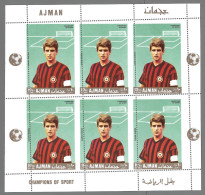 Ajman 1968 Gianni Rivera AC Milan Football Soccer Calcio Sheetlet Of 6 Stamps Mi. 315 A Perforation ERROR MNH Very Rare - Clubs Mythiques