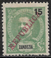 Zambezia – 1911 King Carlos Surcharged REPUBLICA 15 Réis Mint Stamp - Zambezia