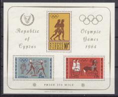 Cyprus, Olympic Games 1964 Mi#Block 2 Mint Never Hinged - Unused Stamps