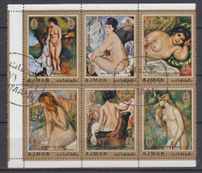 Ajman 1971 Nude Woman Act, Painting Renoir, Used Block - Adschman
