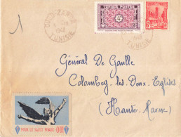 VIGNETTE OUI POUR LE SALUT PUBLIC SUR ENVELOPPE OUED ZARGA TUNISIE 4/10/48 GENERAL DE GAULLE COLOMBEY LES DEUX EGLISES - Briefe U. Dokumente