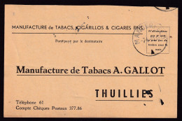 461/39 -- CANTONS DE L'EST - Carte Port Payé Destinataire MANDERFELD 1951 Vers THUILLIES - Commande TABACS Gallot - Franquicia