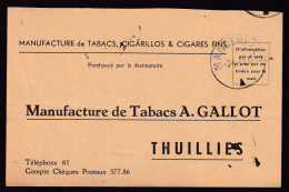 461/39 -- CANTONS DE L'EST - Carte Port Payé Destinataire MANDERFELD 1951 Vers THUILLIES - Commande TABACS Gallot - Zonder Portkosten