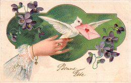 Bonne Fête - Colombe Et Fleurs Violettes - Carte Postale Ancienne - Trees