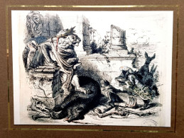 Dessin Gustave Doré, Fable De La Fontaine, Lion Empereur Romain, Animaux Humanisés, Ours, Restes Os, Squelette - Photo - Zeichnungen