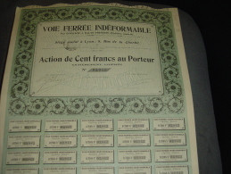 Action " Voie Ferrée Indéformable " Lyon 1905 Excellent état,avec Tous Les Coupons.chemins De Fer Railway - Chemin De Fer & Tramway