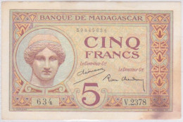BILLET DE LA BANQUE DE MADAGASCAR - 5 Francs Type 1926 - Madagaskar