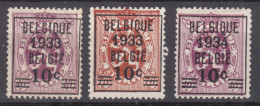 Belgium 1933/1934 Coat Of Arms Lion Overprinted Mi#373,374,375 Mint Hinged - Unused Stamps