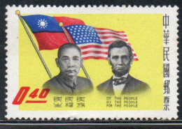 CHINA REPUBLIC CINA TAIWAN FORMOSA 1959 SUN YAT-SEN PRESIDENT LINCOLN FLAGS 40c MLH - Nuevos