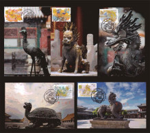 China Macau Maximum Card,2023 The Five Great Auspicious Beasts Of Ancient China, Dragon, Phoenix, Turtle, Qilin, And Pix - Cartoline Maximum
