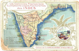 Chromo : Chocolat Aiguebelle : Les Colonies Françaises : Comptoirs Loges Factoreries Des Indes - Aiguebelle