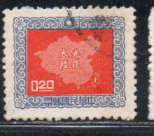 CHINA REPUBLIC CINA TAIWAN FORMOSA 1957 MAP OF ISLE 20c USED USATO OBLITERE' - Usados