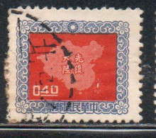 CHINA REPUBLIC CINA TAIWAN FORMOSA 1957 MAP OF ISLE 40c USED USATO OBLITERE' - Usati