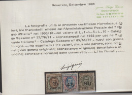 Italia 1922 Levante  3 Valori Nuovi Certificato Gazzi, - Emissions Générales