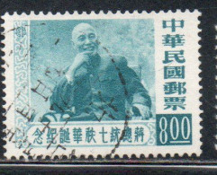 CHINA REPUBLIC CINA TAIWAN FORMOSA 1956 PRESIDENT CHIANG KAI-SHEK 8$ USED USATO OBLITERE' - Gebraucht