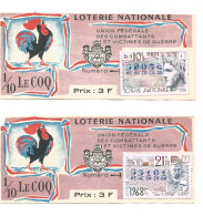 France Billet De La Loterie Nationale  ""le COQ" 1953 Lot De 2 - Lottery Tickets