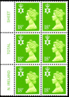 Northern Ireland 1971-93 18p Bright Green Perf 14 Questa Litho Block Of 6 Unmounted Mint. - Noord-Ierland