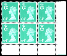 Northern Ireland 1993-2000 64p Turquoise Green Photo Harrison Elliptical Perf. Block Of 6  Unmounted Mint.  - Northern Ireland