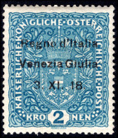 Venezia Giulia 1918 2k Blue Mounted Mint. - Venezia Giulia