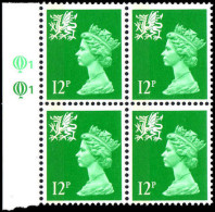 Wales 1971-93 12p Bright Emerald Litho Questa. Block Of 4. - Wales