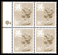 Wales 1971-93 16p Drab Perf 15x14 Litho Questa Block Of 4 Unmounted Mint. - Wales