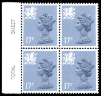 Wales 1971-93 17p Grey-blue Type II Litho Questa Block Of 4 Unmounted Mint. - Wales