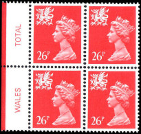 Wales 1971-93 26p Rosine Perf 15x14 Litho Questa Block Of 4 Unmounted Mint. - Wales