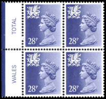 Wales 1971-93 28p Deep Violet Blue Perf 15x14 Litho Questa Block Of 4 Unmounted Mint. - Pays De Galles