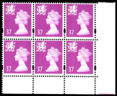 Wales 1997-98 37p Bright Mauve Without P Block Of 6 Unmounted Mint. - Pays De Galles