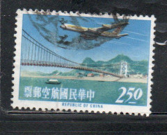 CHINA REPUBLIC CINA TAIWAN FORMOSA 1963 AIR POST MAIL AIRMAIL JET AIRLINER OVER PITAN BRIDGE 2.50$ USED USATO OBLITERE' - Airmail