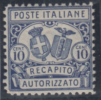 ITALIA - Sassone Recapito Autorizzato N.1 - Cat.437,50 Euro - Gomma Integra - MNH** - Service