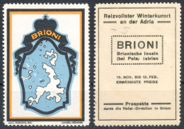 HOTEL Tourism Map BRIONI Tourism LABEL CINDERELLA VIGNETTE Austria Croatia KuK Adria Jadran - Hotel- & Gaststättengewerbe