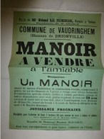 62 VAUDRINGHEM,  Vente D'un Manoir à Drionville, Affiche Ancienne ORIGINALE, Ref 1392   ; A 31 - Afiches