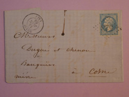 BU22 FRANCE BELLE  LETTRE RR 1864 PETIT BUREAU BONNY    A COSNE +  N° 22 + AFF . PLAISANT+ - 1862 Napoleon III