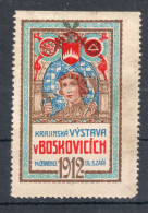 EXHIBITION Krajinská Vystava V Boskovicich Boskovice 1912 LABEL CINDERELLA VIGNETTE Czechia 1912 - Sonstige & Ohne Zuordnung