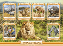 Guinea Bissau 2016, Animals In Africa, Lions, Rhino, Lions, Elephant, Buffalo, Baboon, 6val In BF - Rhinocéros