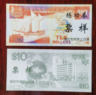 China BOC (bank Of China) Training/test Banknote,Singapore 10$ Note B Series Specimen Overprint,original Size - Singapur