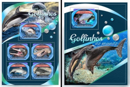 Guinea Bissau 2016, Animals, Dolphins II, 5val In BF +BF - Dauphins