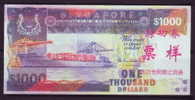 China BOC (bank Of China) Training/test Banknote,Singapore 1000$ Note B Series Specimen Overprint,original Size - Singapur